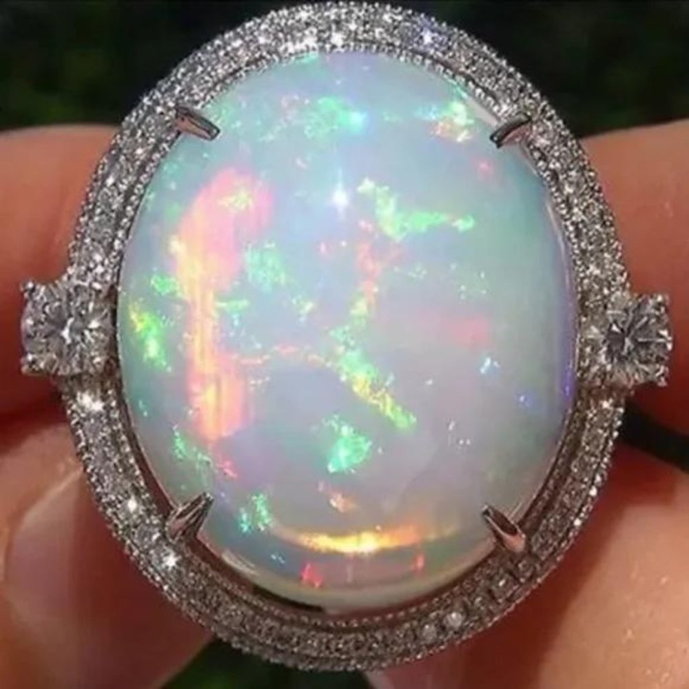 NEW 925 STERLING SILVER OPAL DIAMOND RING, BEAUTIFUL RING, SHINY RING.